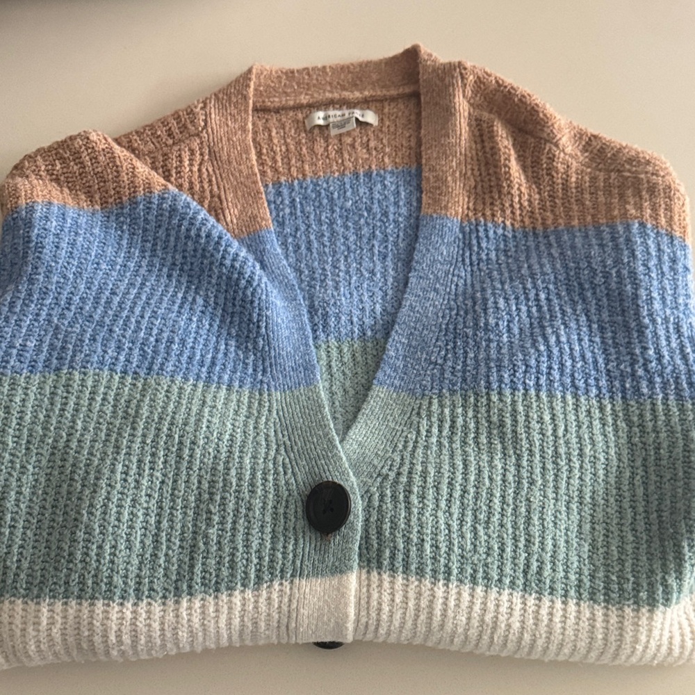 American Eagle Outfitters Striped Cardigan - Blue, Green, Tan, White